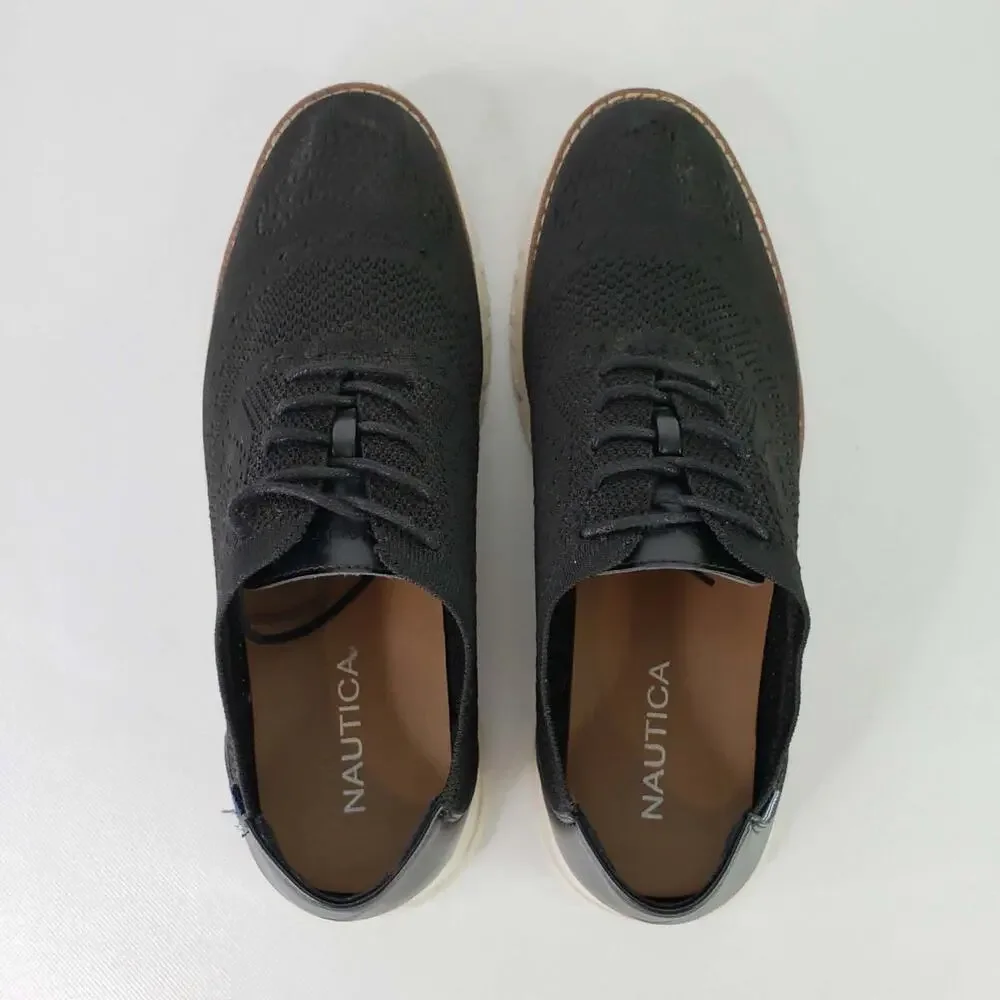 Nautica Men's Wing-Deck Oxford Shoe Sneaker Size 11 Black Knit Lightweight
